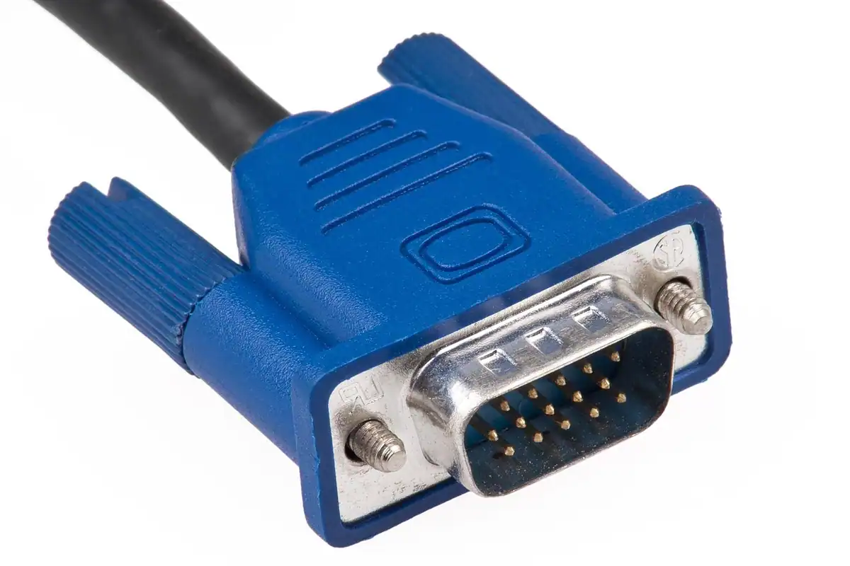 Conector VGA albastru cu pini metalici, folosit la legarea celui de-al doilea monitor